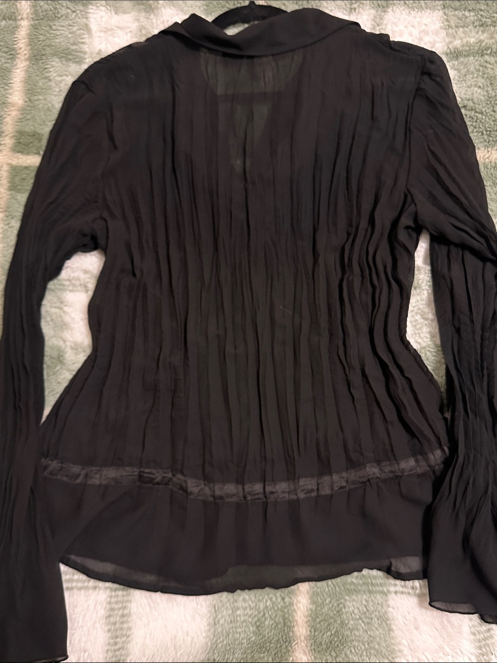 New Directions Goth Black Sheer Pleated Button-Front Blouse - Picture 6 of 6